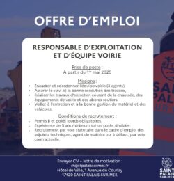 Offre d'emploi responsable d'exploitation et d'équipe voirie 2025